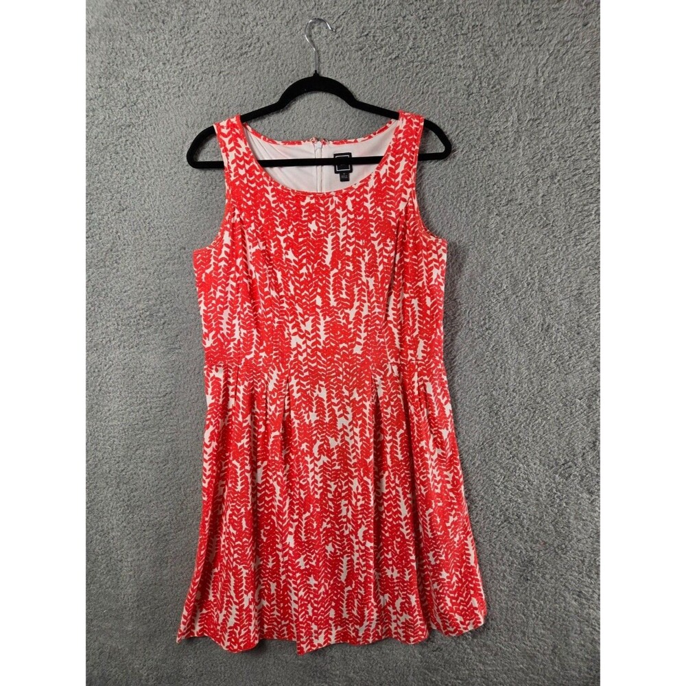 RMLL Linen Blend Dress‎ Sz 10 Hot Coral Orange Floral Pleated Boho Modest Resort